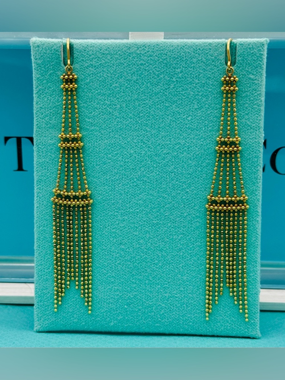 TIFFANY & Co Retired 18K Yellow Gold Fringe Tower Earrings EUC